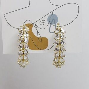 Gold Bejeweled Crystalline Sparkling Formal Hoop Earrings
